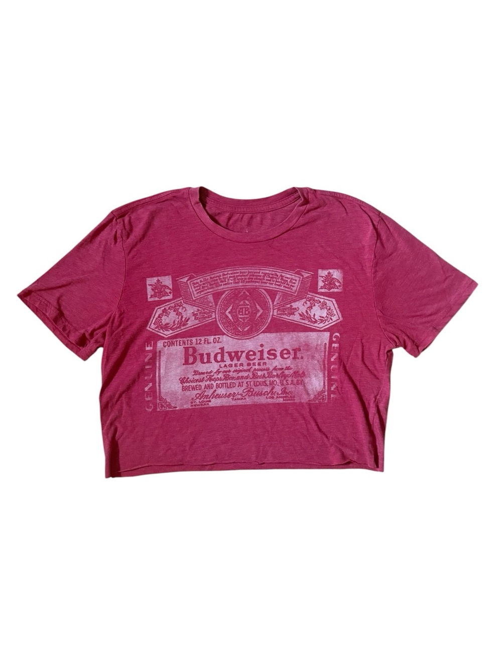 Budweiser Pink Cropped Graphic Tee Size Large